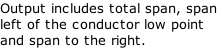 Output includes total span, span  left of the conductor low point  and span to the right.